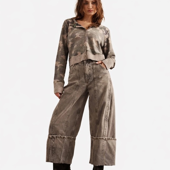 We The Free Denim - We The Free Brown Denim Cropped Barrel Jeans